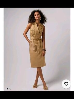 Boston Proper Sleeveless Tan Wrap-Front Midi Dress